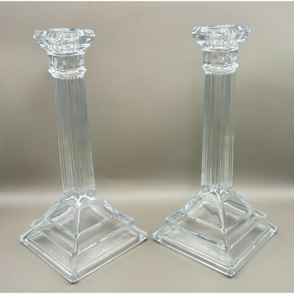 Vintage Crystal Pillar Candle Holders Elegant Columns Art Deco 10" Candlesticks - Picture 11 of 11